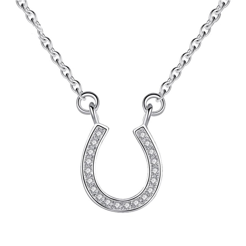 Sterling Silver Letter U Diamond Pendant Necklace