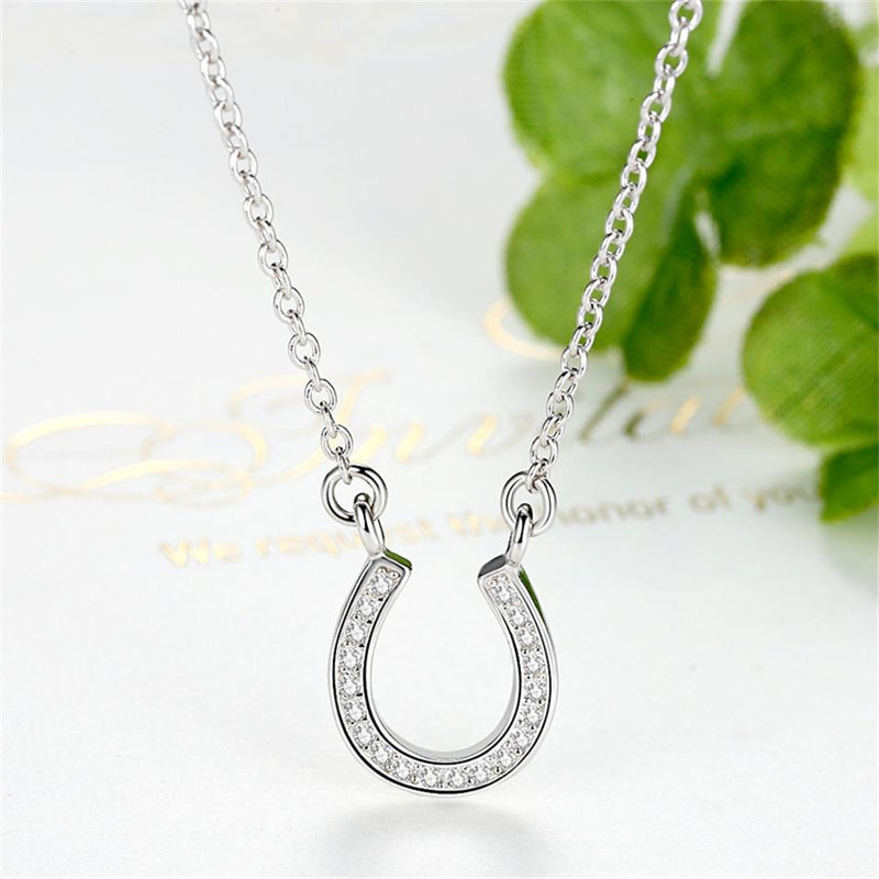 Sterling Silver Letter U Diamond Pendant Necklace