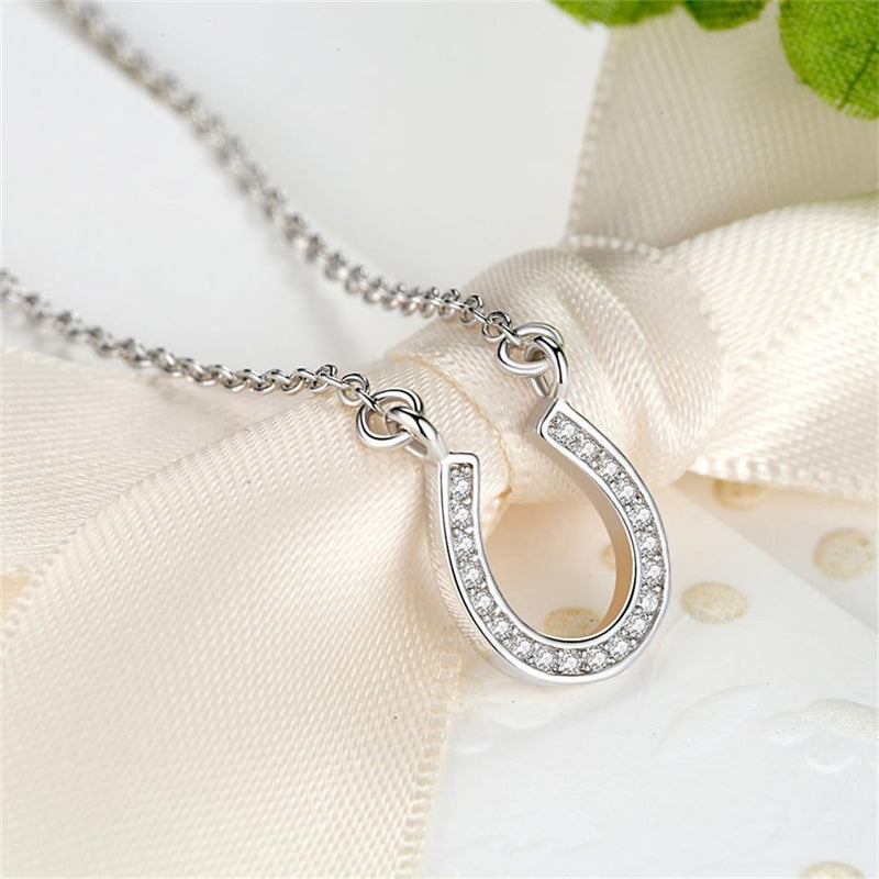 Sterling Silver Letter U Diamond Pendant Necklace