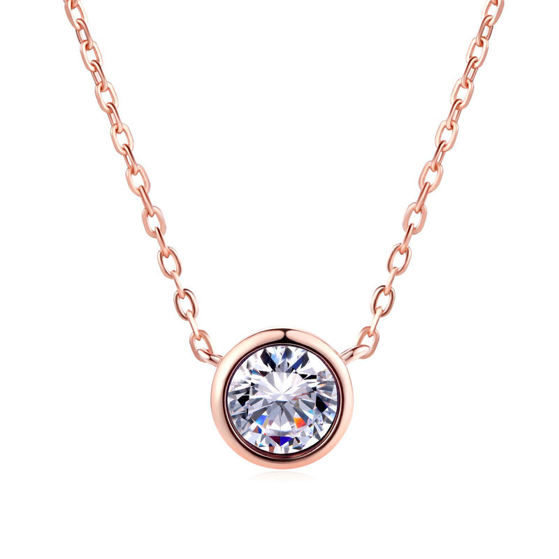 Necklace for Women Simple Style Cubic Zirconia Pendant Necklace Rose Gold Color Fashion Jewelry Birthday Gift