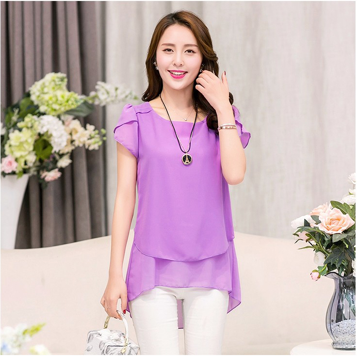 New Summer Women Blouse Loose Shirt O-Neck Chiffon Blouse Female Short Sleeve Blouse Plus Size 5XL Shirts Tops