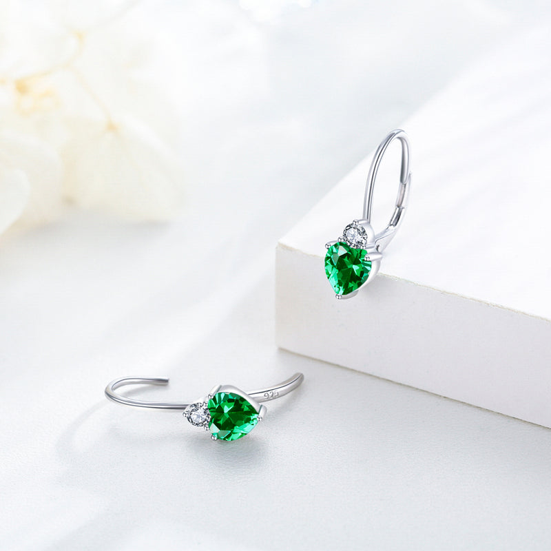 925 Sterling Silver Hypoallergenic Heart Zirconia Earrings Birthstone Jewelry for Women