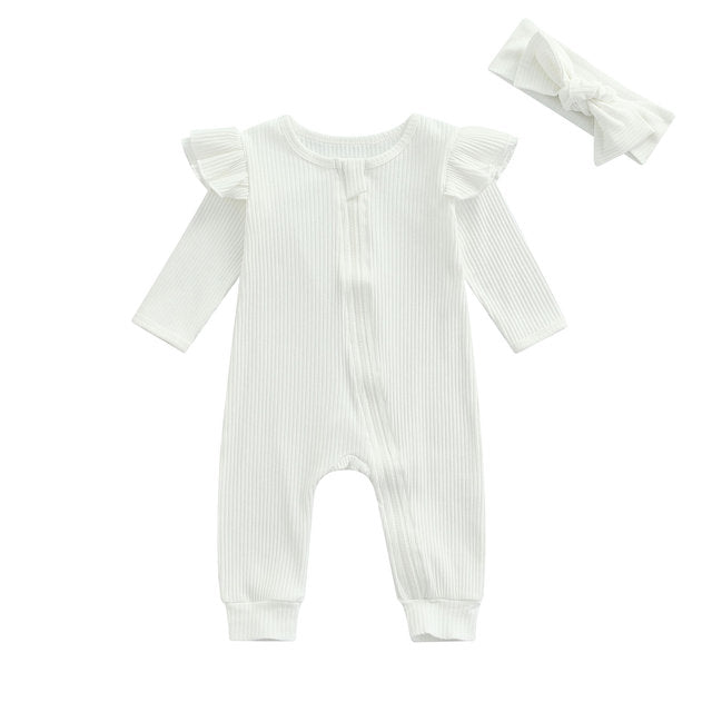 Newborn Baby Girls Boys Rompers 4 Colors Solid Fly Long