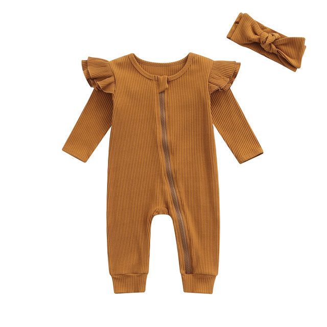 Newborn Baby Girls Boys Rompers 4 Colors Solid Fly Long