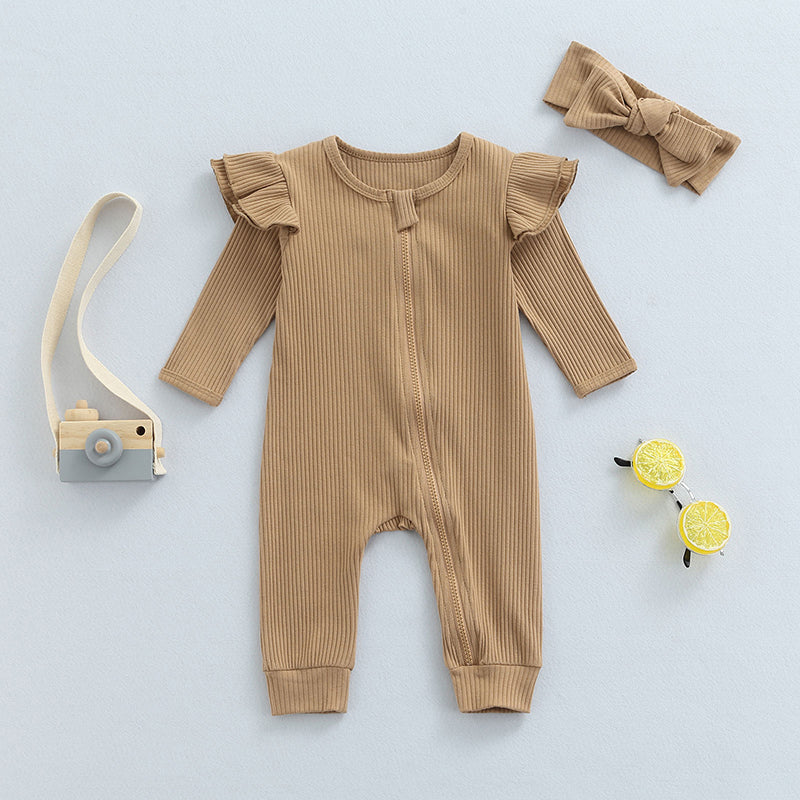 Newborn Baby Girls Boys Rompers 4 Colors Solid Fly Long